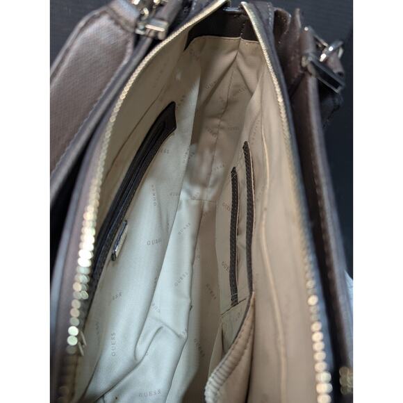 GUESS Nissana Ladies Satchel Tote Brown Handbag Purse Missing Some Packing New - Picture 9 of 12